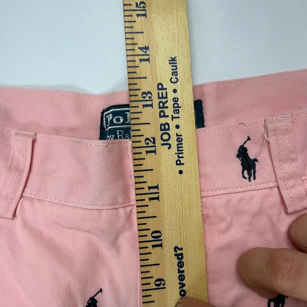 Y2K Polo Ralph Lauren Mens 30 Pink Chino Shorts All Over Pony Logo Embroidered